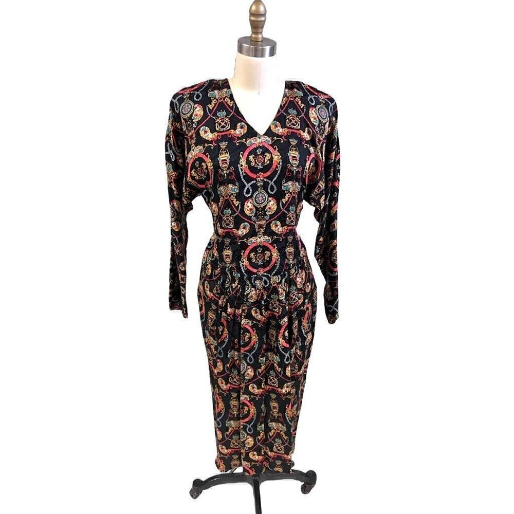 VTG Dennis Goldsmith Batwing Dress Ultra 80s 100% Silk Sz 10 /M NWOT Goldbergs